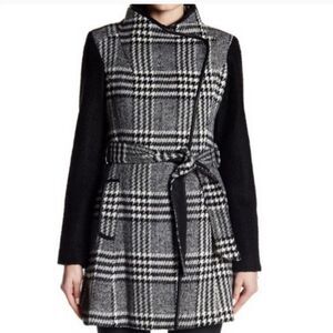 Guess Los Angeles Wool Blend Houndstooth Coat Size Medium